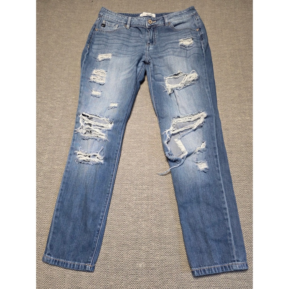 Kancan Jeans Women's Size 7 27 Distressed Boyfriend Jeans Blue Denim